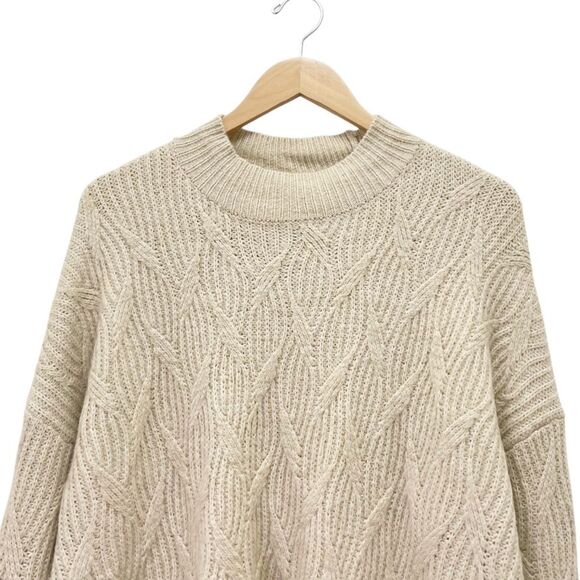 Fat Face Heidi Jumper Oatmeal Mockneck Cable Knit Patch Pocket Sweater Size 12 - Picture 8 of 12